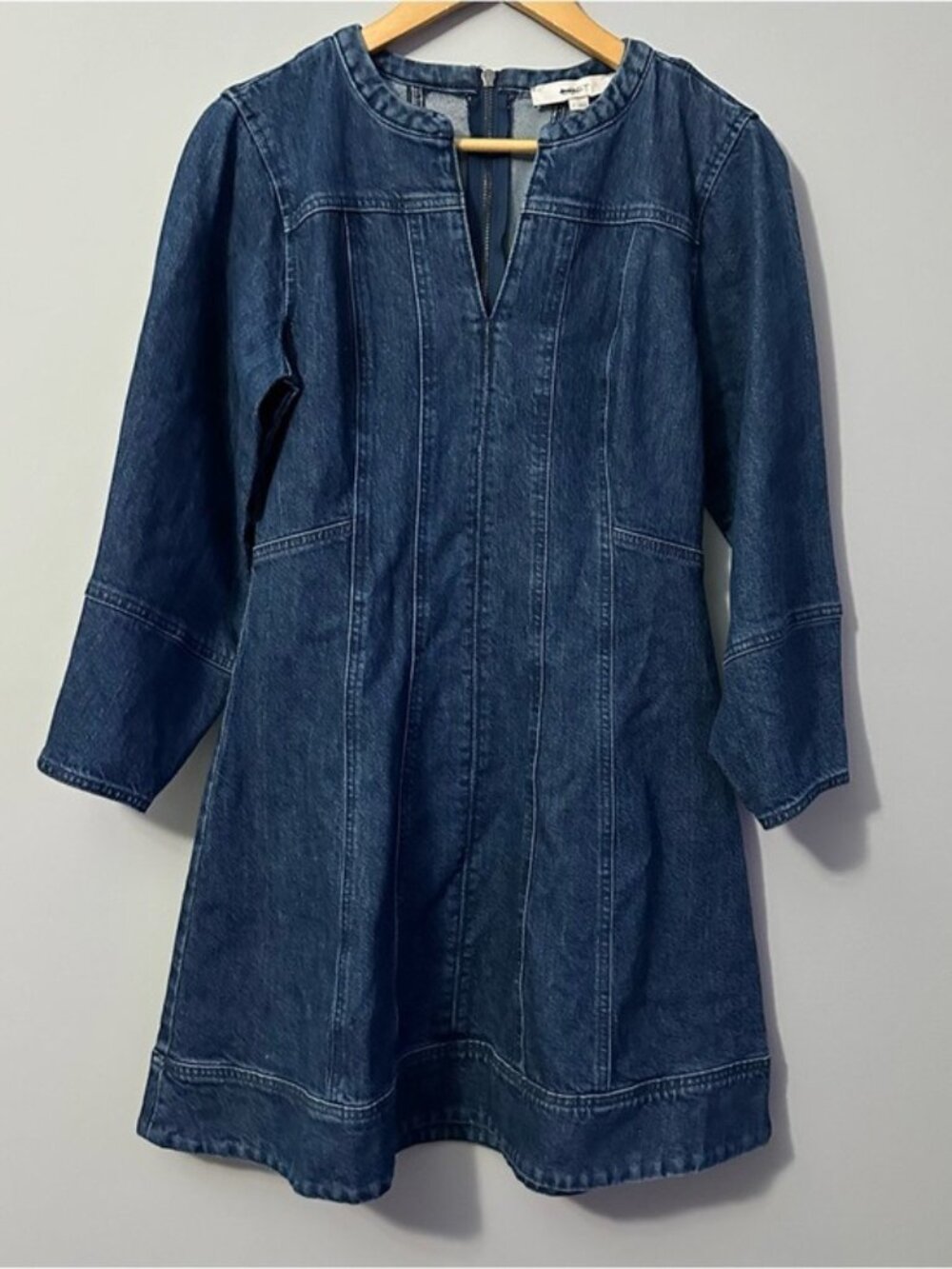 LOFT Denim Mini Dress Size 4 Barrel Sleeve Western Chic Cottagecore - Picture 4 of 12